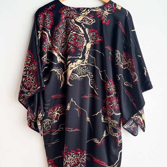 Natori Kimono Style Black Red Nightgown M - Picture 5 of 7